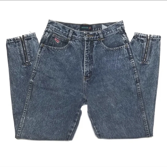 VINTAGE Jordache Extra High Rise Rose Embroidered Side Zip Acid Wash Jeans - Picture 5 of 15